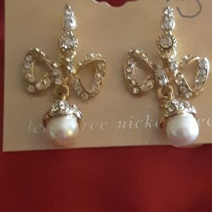 Diamond and Pearl Bow Earrings